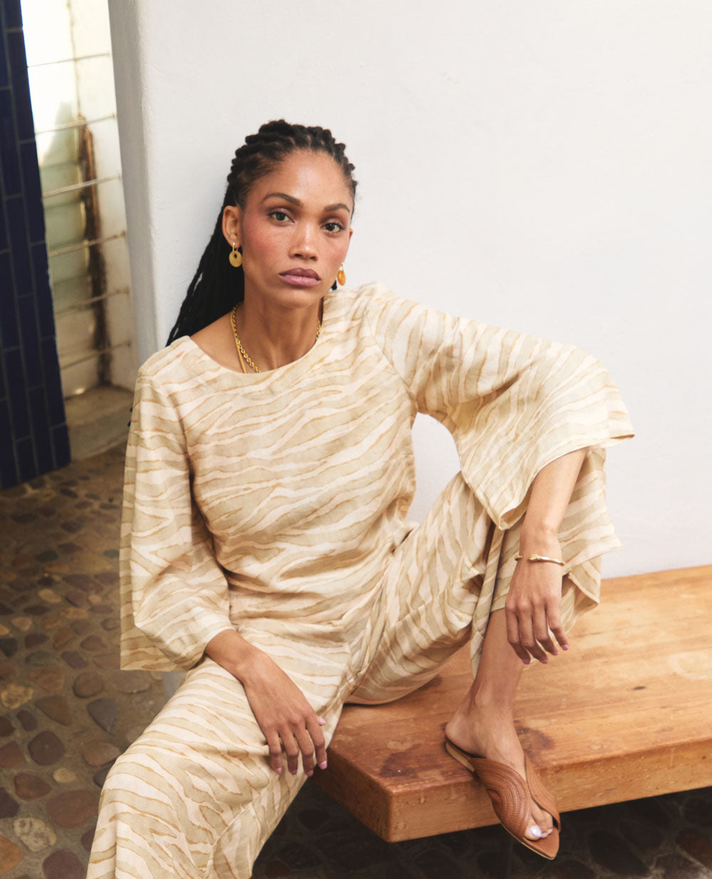 Dione | Three Quarter Flare Sleeve | Dune Stripe