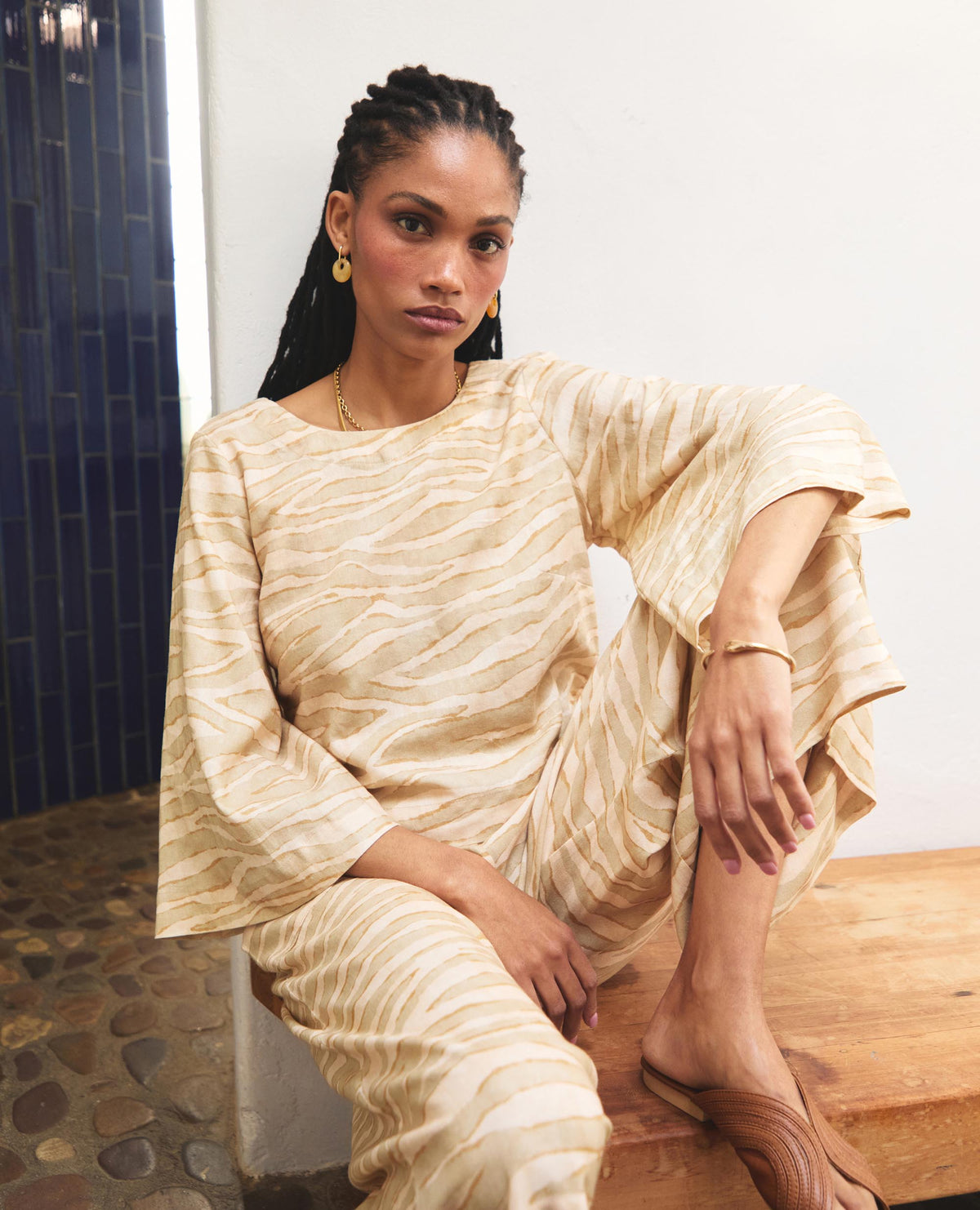 Dione | Three Quarter Flare Sleeve | Dune Stripe