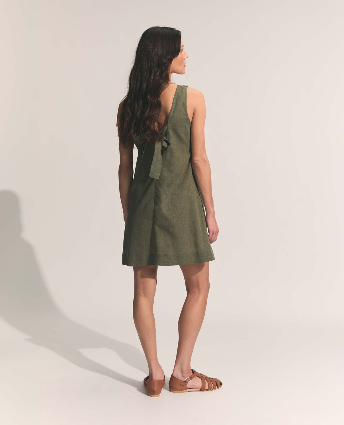 Mini | Sleeveless Open Back A-Line Dress | Khaki