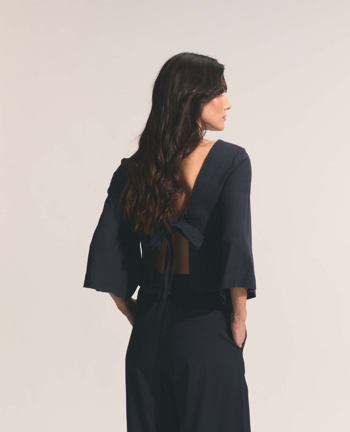 Dione | Three Quarter Flare Sleeve | Navy