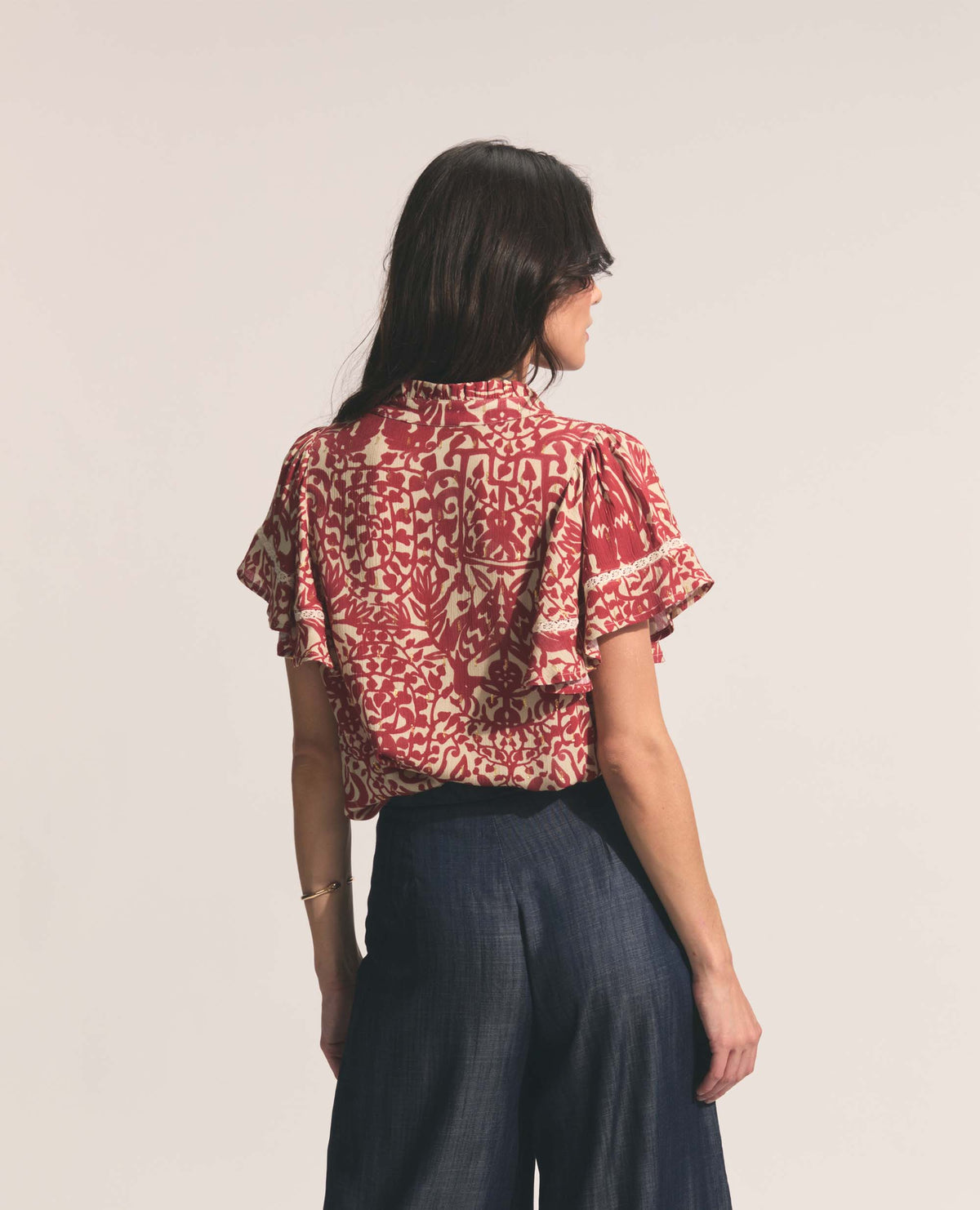 Lilia | Relaxed Blouse | Gold & Chilli Ostrich Print