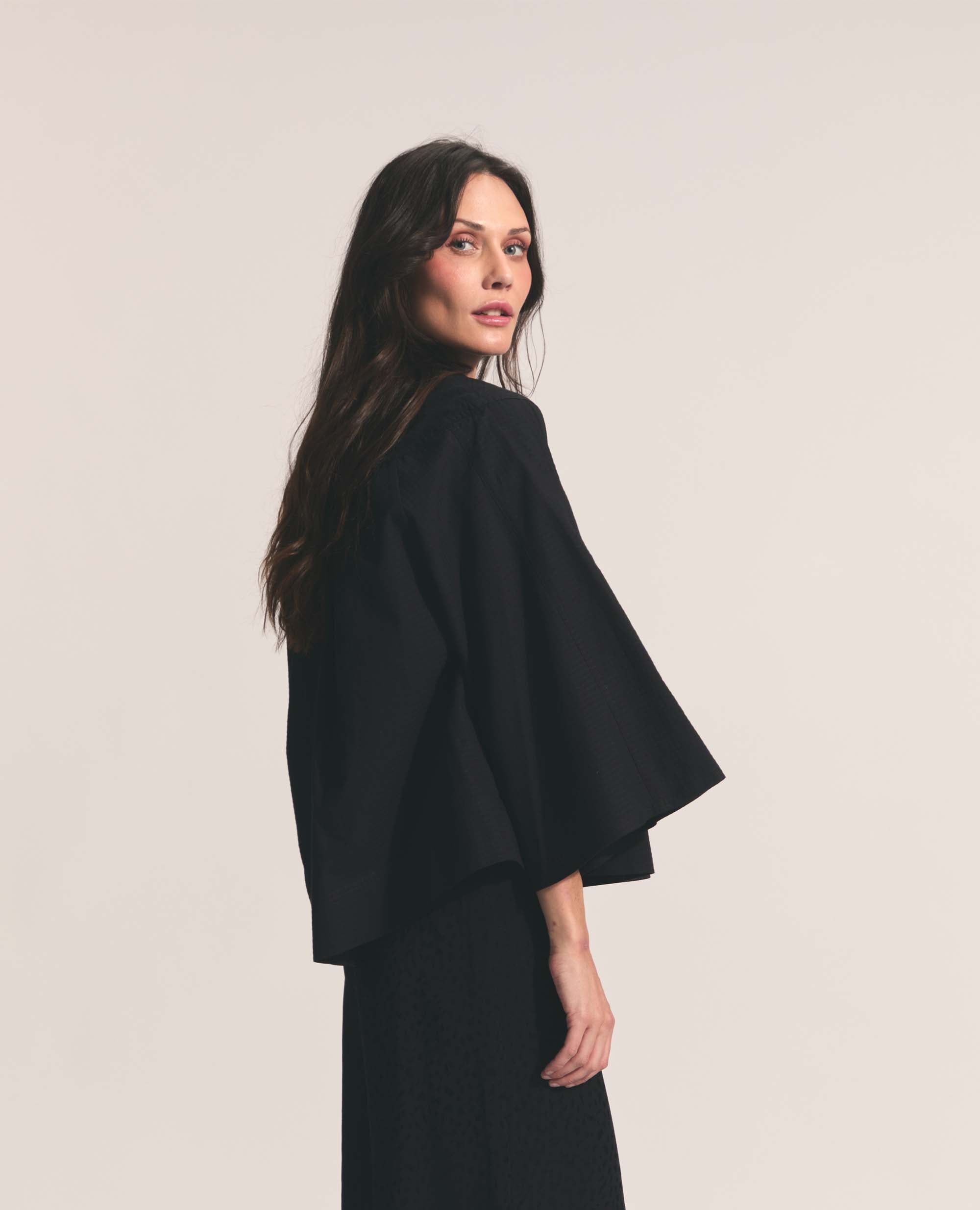 Alva | Three-Quarter Blouse | Black Check